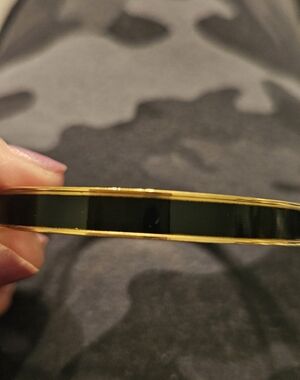 SIGNED MONET Gold Trim Black Enamel Bangle Bracelet